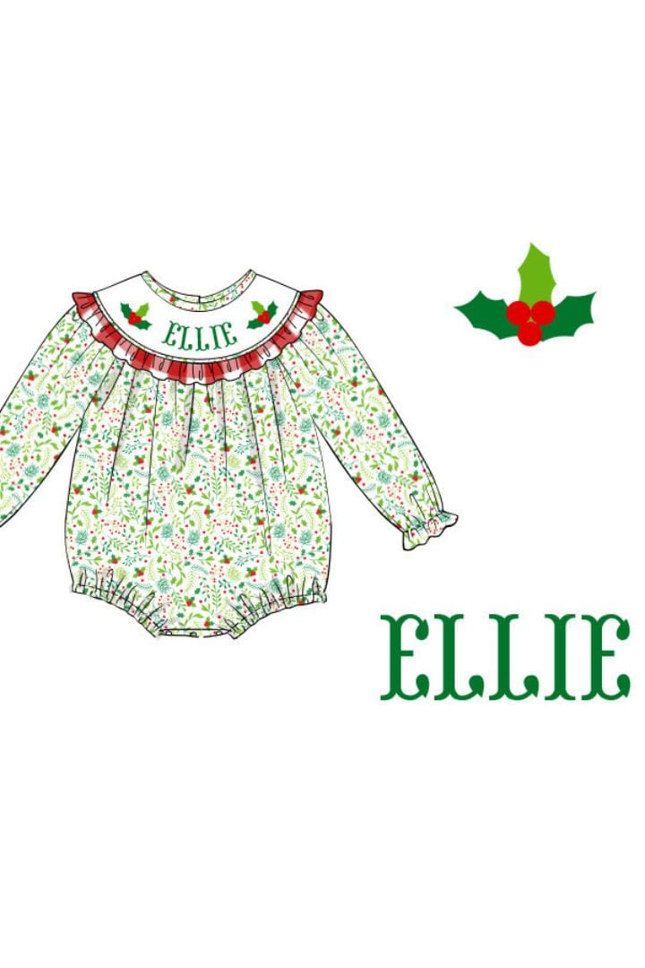 The Smocked Flamingo Pre-Order Hand Smocked Custom Name Holly Bubble