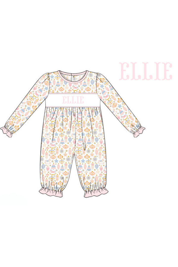 The Smocked Flamingo Pre-Order Hand Smocked Custom Name Holly Day Romper