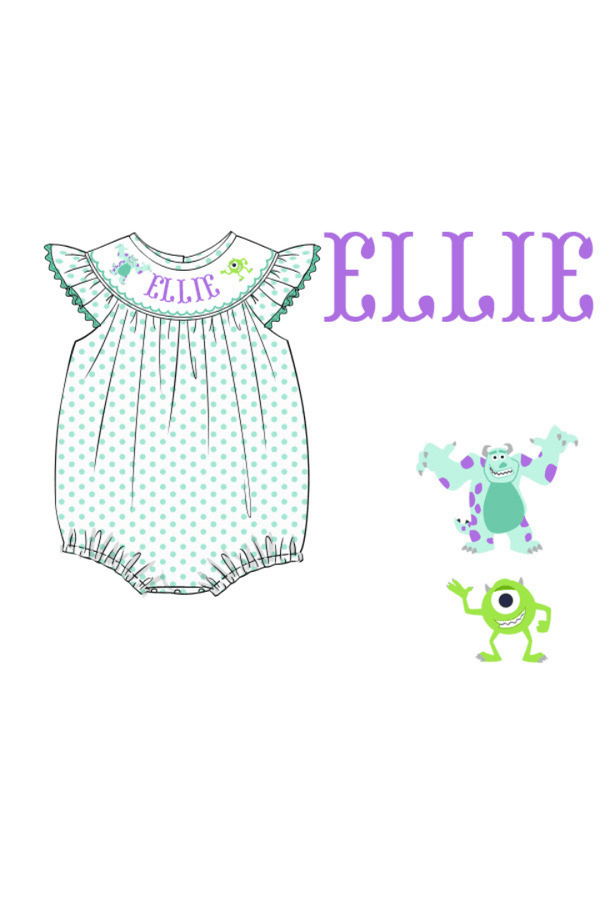PreOrder Hand Smocked Custom Name Monsters Mint Bubble The Smocked Flamingo