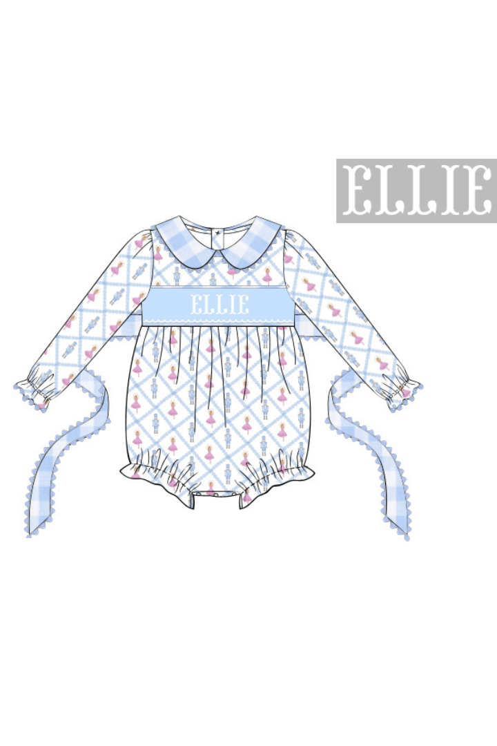 The Smocked Flamingo Pre-Order Hand Smocked Custom Name Nutcracker Bubble