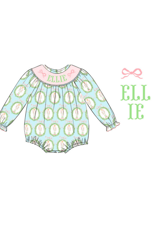 The Smocked Flamingo Pre-Order Hand Smocked Custom Name Nutcracker Bubble
