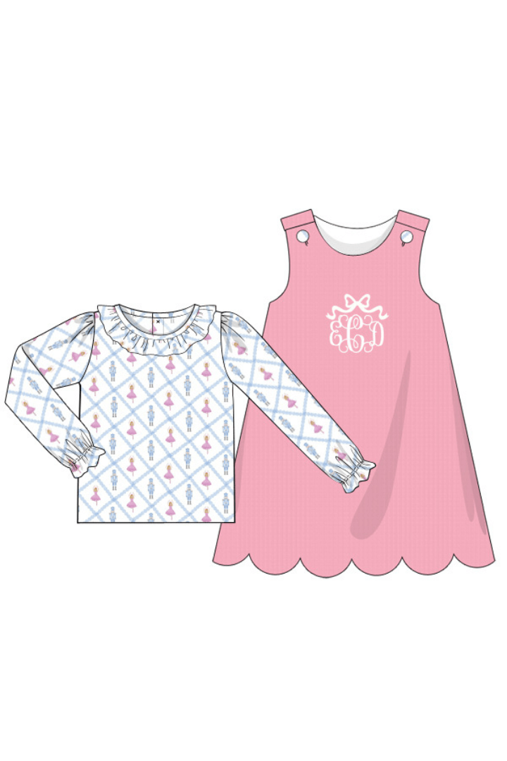The Smocked Flamingo Pre-Order Hand Smocked Custom Name Nutcracker Corduroy Dress Set