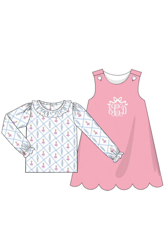 The Smocked Flamingo Pre-Order Hand Smocked Custom Name Nutcracker Corduroy Dress Set