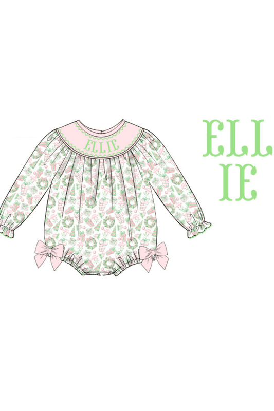 The Smocked Flamingo Pre-Order Hand Smocked Custom Name Pastel Christmas Bubble
