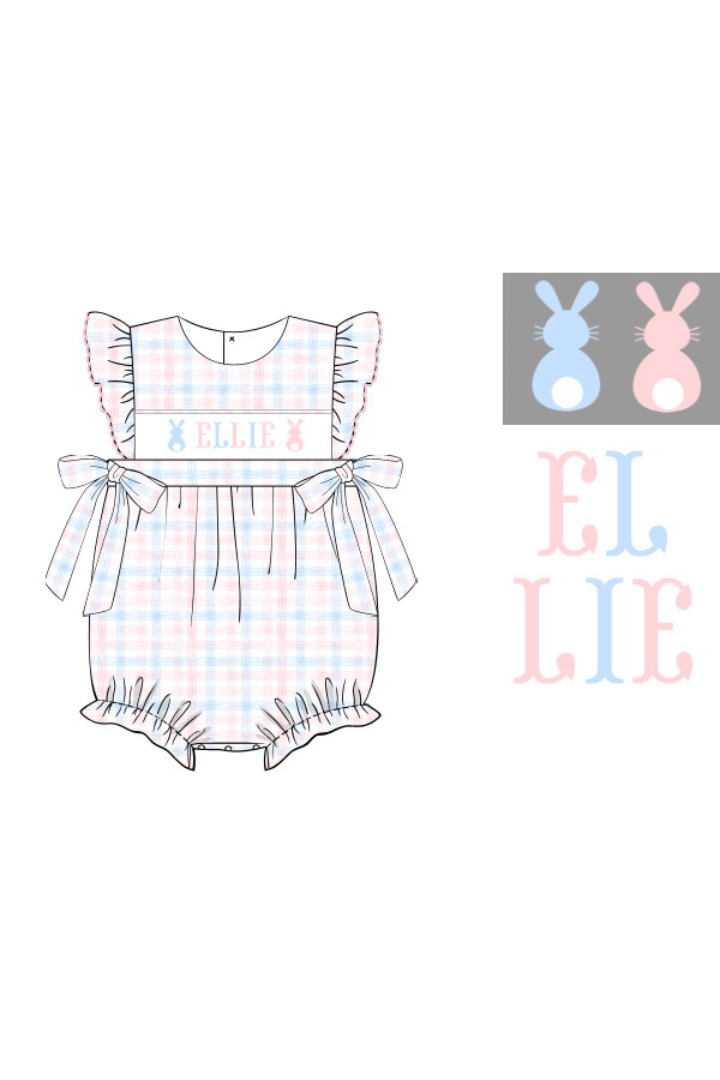 The Smocked Flamingo Pre-Order Hand Smocked Custom Name Pastel Peeps Bubble