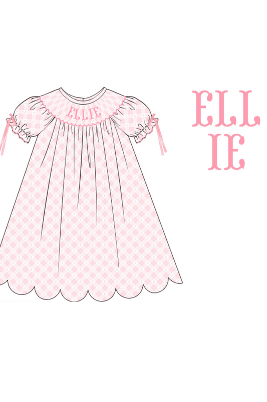 The Smocked Flamingo Pre-Order Hand Smocked Custom Name Pink Plaid Bunny Dress