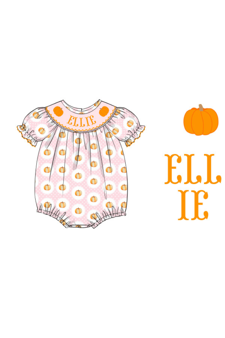 The Smocked Flamingo Pre-Order Hand Smocked Custom Name Pink Pumpkin Bubble