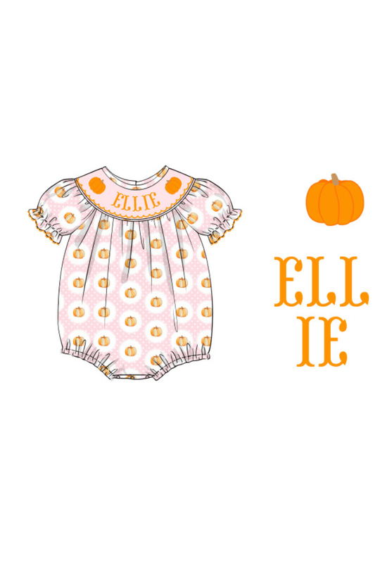 The Smocked Flamingo Pre-Order Hand Smocked Custom Name Pink Pumpkin Bubble