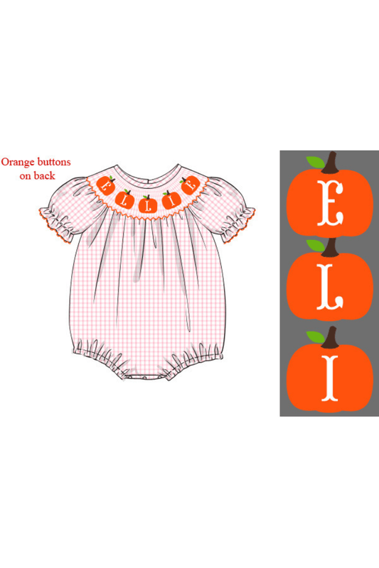 The Smocked Flamingo Pre-Order Hand Smocked Custom Name Pink Windowpane Seersucker Pumpkin Bubble