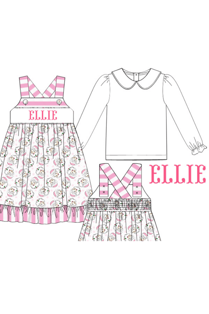 The Smocked Flamingo Pre-Order Hand Smocked Custom Name Santa Romper Dress