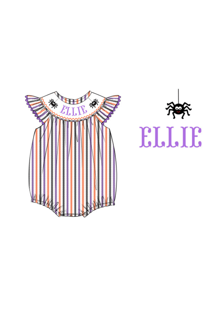 The Smocked Flamingo Pre-Order Hand Smocked Custom Name Spooky Spider
