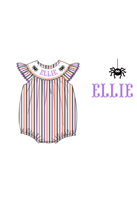 The Smocked Flamingo Pre-Order Hand Smocked Custom Name Spooky Spider