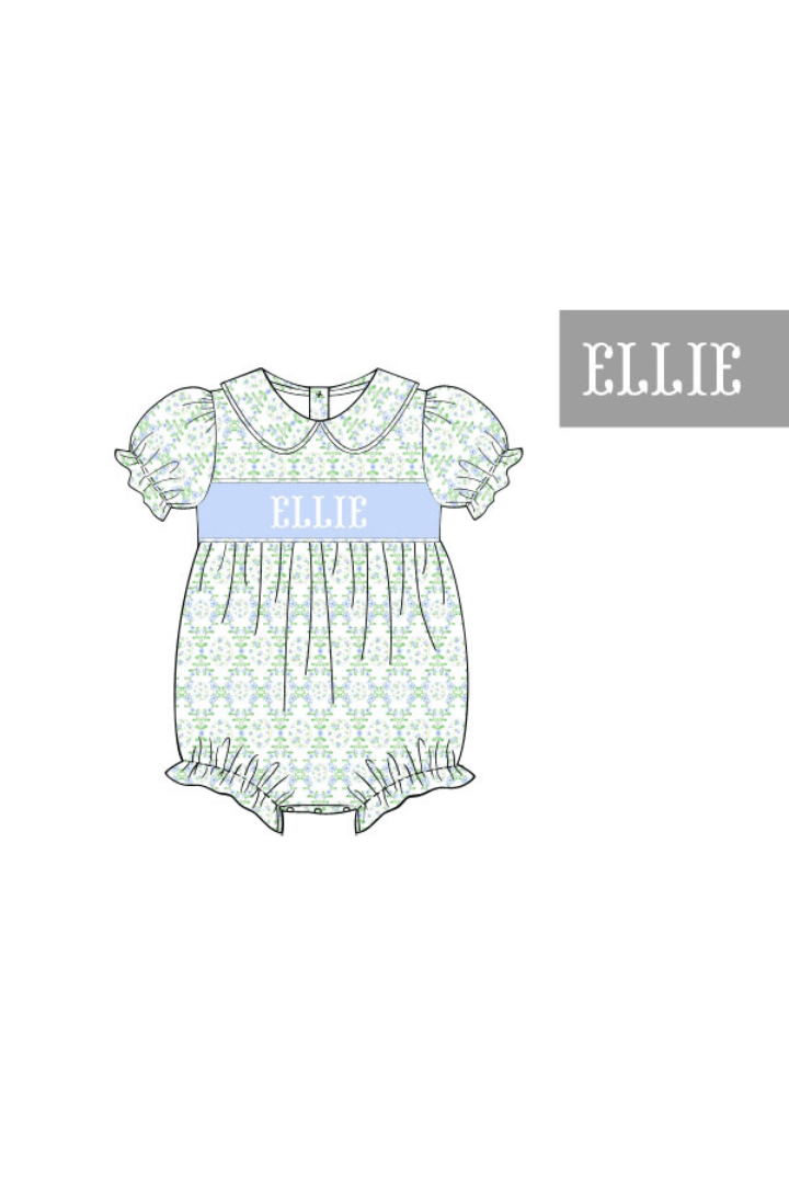 The Smocked Flamingo Pre-Order Hand Smocked Custom Name Sweet Easter Blue Bubble