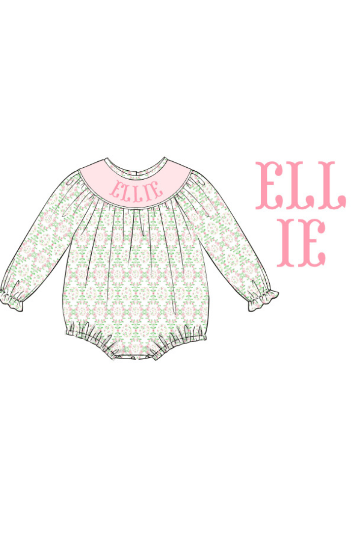 The Smocked Flamingo Pre-Order Hand Smocked Custom Name Sweet Easter Long Sleeve Bubble