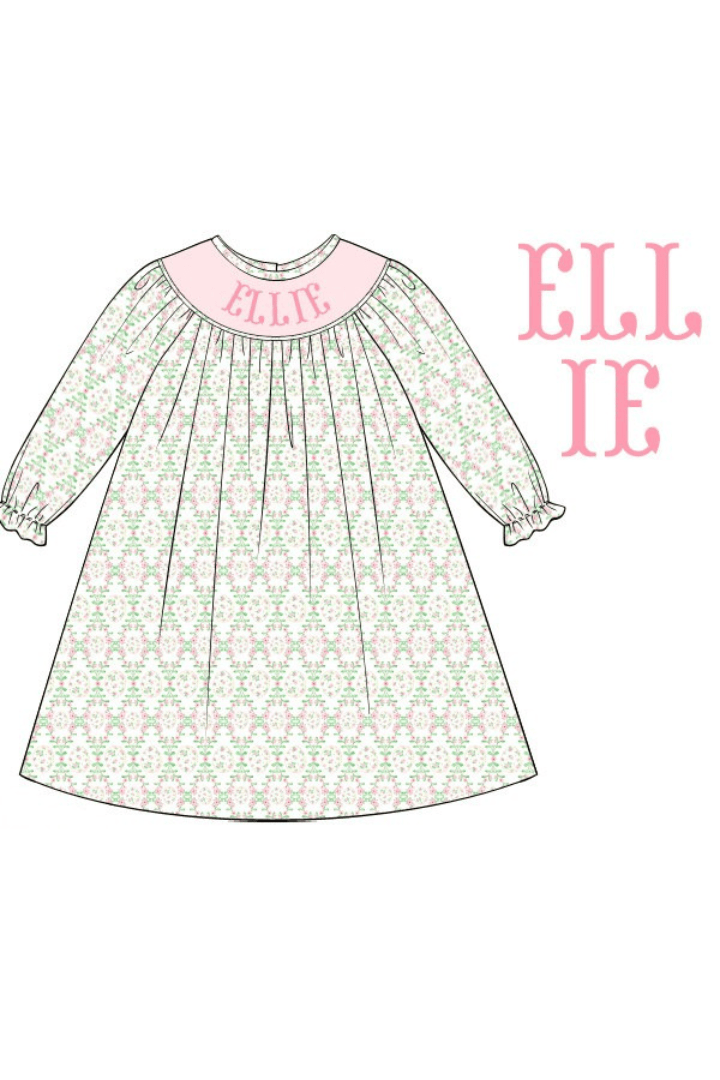 The Smocked Flamingo Pre-Order Hand Smocked Custom Name Sweet Easter Long Sleeve Dress