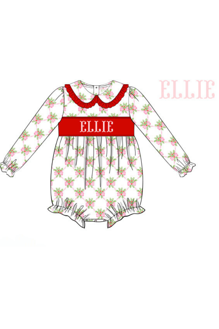 The Smocked Flamingo Pre-Order Hand Smocked Custom Name Sweet Holly Bubble