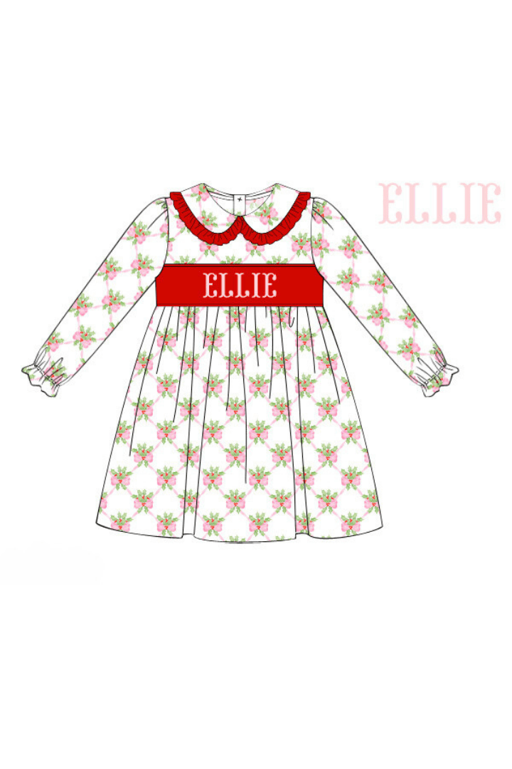 The Smocked Flamingo Pre-Order Hand Smocked Custom Name Sweet Holly Dress