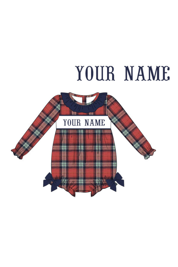 The Smocked Flamingo Pre-Order Hand Smocked Custom Name Tartan Plaid Bubble