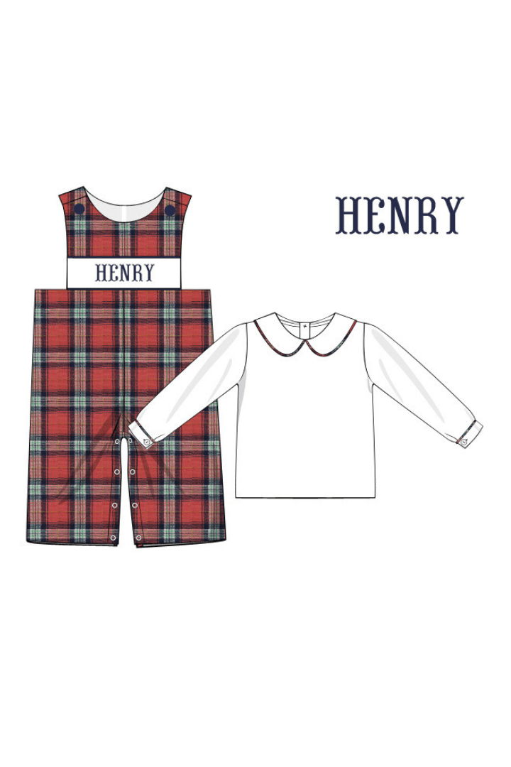 The Smocked Flamingo Pre-Order Hand Smocked Custom Name Tartan Plaid Longall