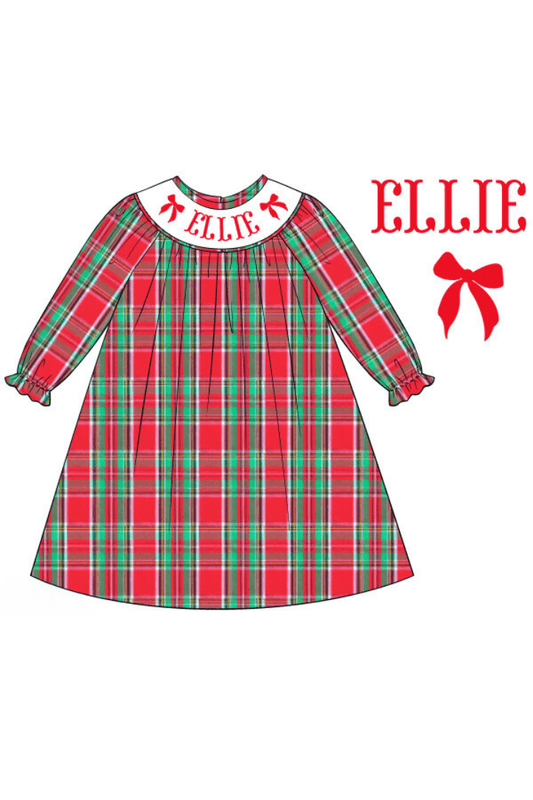 The Smocked Flamingo Pre-Order Hand Smocked Custom Name Traditional Christmas Dress