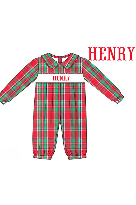 The Smocked Flamingo Pre-Order Hand Smocked Custom Name Traditional Christmas Romper