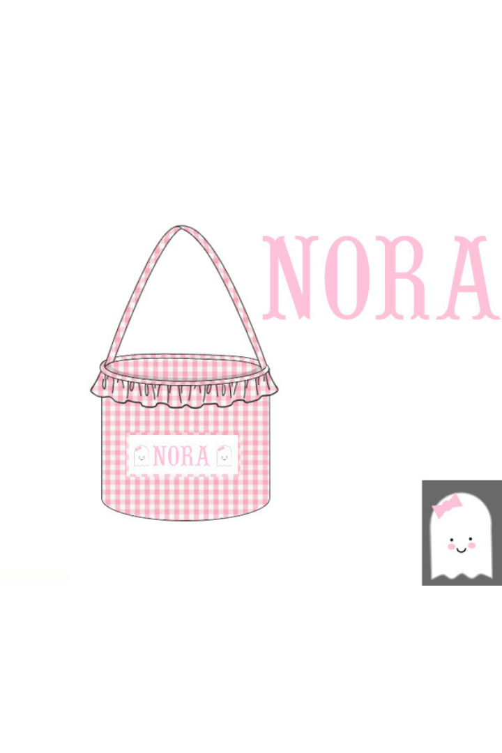 The Smocked Flamingo Pre-Order Hand Smocked Custom Name Treat Basket-Gingham Ghost