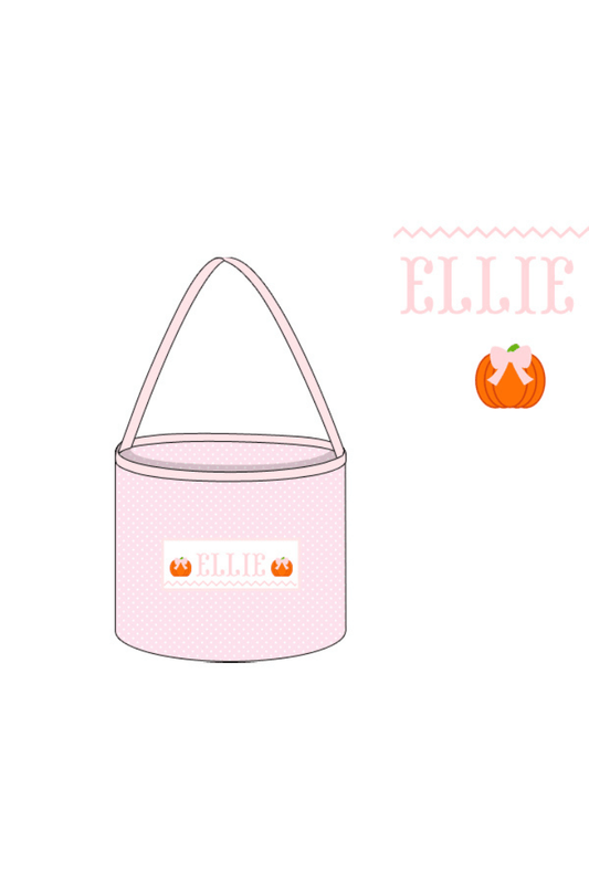 The Smocked Flamingo Pre-Order Hand Smocked Custom Name Treat Basket Polka Dot Pumpkin