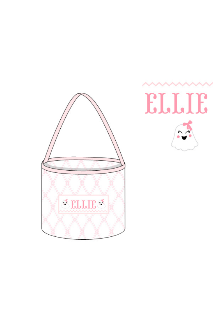 The Smocked Flamingo Pre-Order Hand Smocked Custom Name Treat Basket Trellis Ghost