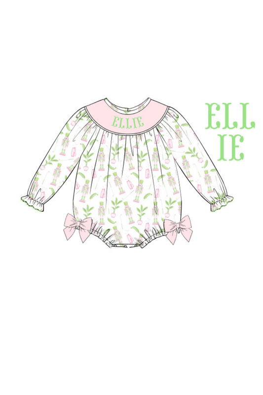 The Smocked Flamingo Pre-Order Hand Smocked Custom Name Tropical Nutcracker Bubble