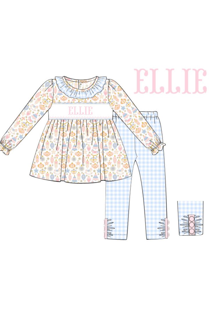 The Smocked Flamingo Pre-Order Hand Smocked Custom Name Vintage Christmas Knit Pant Set