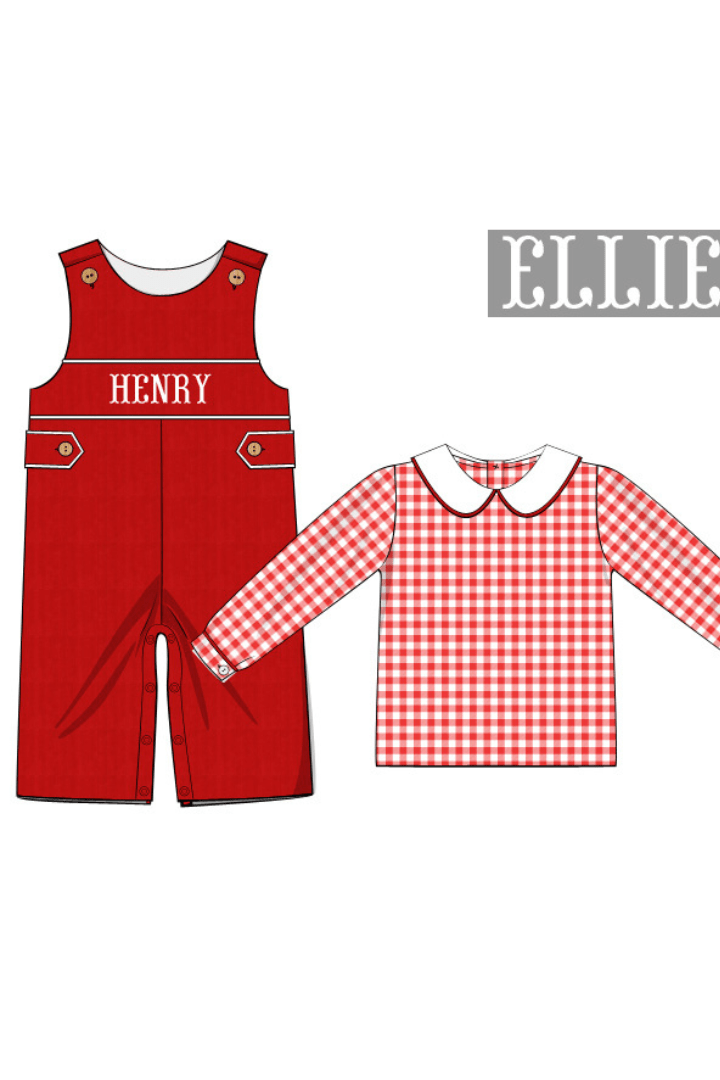 The Smocked Flamingo Pre-Order Hand Smocked Custom Red Gingham Corduroy Longall