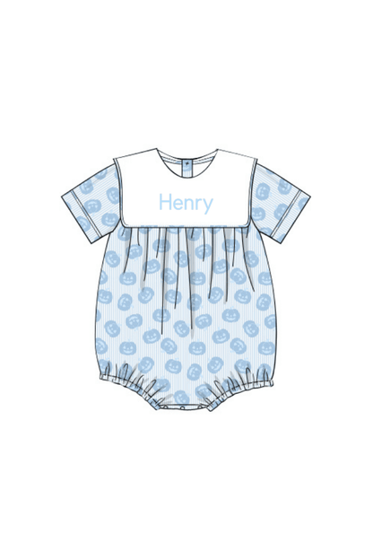 The Smocked Flamingo Pre-Order Jack O Lantern Blue Bib Bubble