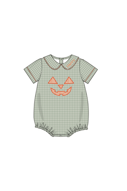 The Smocked Flamingo Pre-Order Jack O Lantern Green Seersucker Bubble