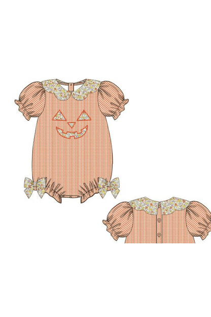The Smocked Flamingo Pre-Order Jack O Lantern Orange Seersucker Bubble