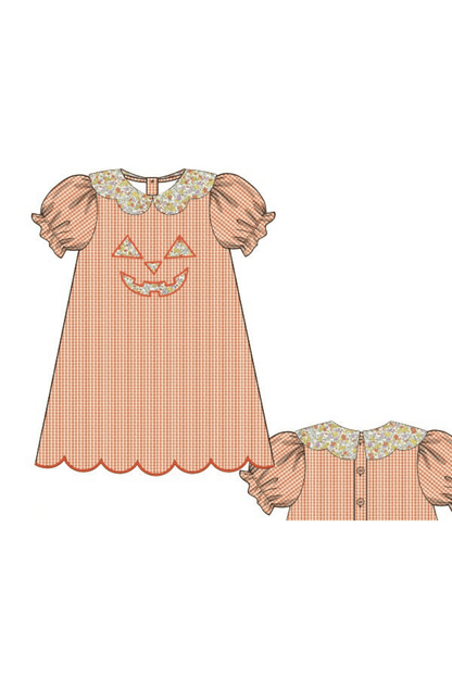 The Smocked Flamingo Pre-Order Jack O Lantern Orange Seersucker Dress