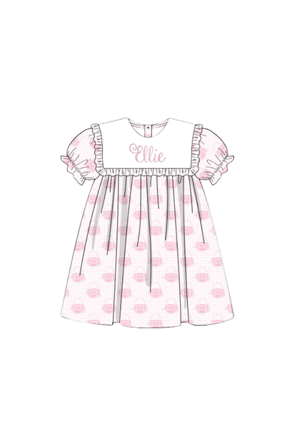 The Smocked Flamingo Pre-Order Jack O Lantern Pink Bib Dress