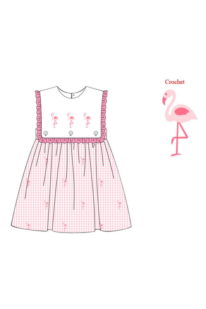 The Smocked Flamingo Pre-Order Let's Flamingo Embroidered Ruffle Dress