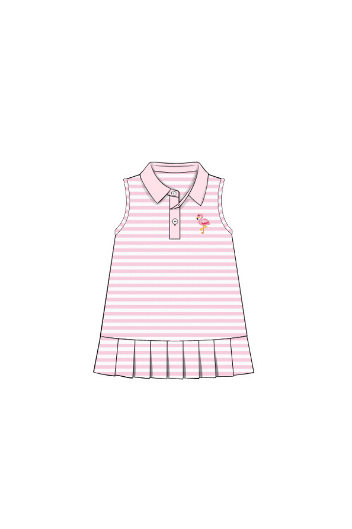 The Smocked Flamingo Pre-Order Pink Stripe Flamingo Tennis Dress