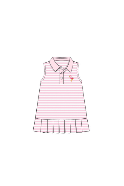 The Smocked Flamingo Pre-Order Pink Stripe Flamingo Tennis Dress