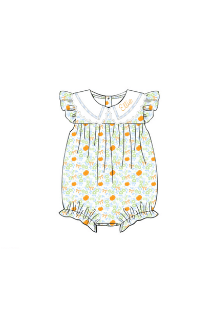 The Smocked Flamingo Pre-Order Pumpkin and Bows Flutter Sleeve Bubble