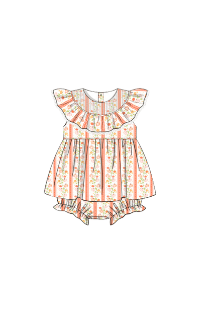 The Smocked Flamingo Pre-Order Pumpkin Trellis Ruffle Bubble