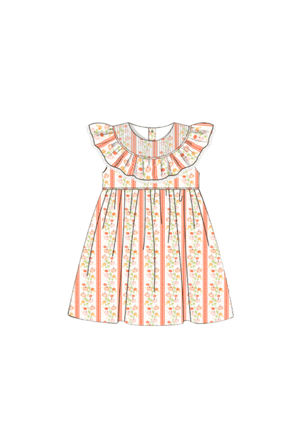 The Smocked Flamingo Pre-Order Pumpkin Trellis Ruffle Dress