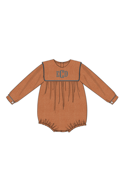 The Smocked Flamingo Pre-Order Rust Linen Long Sleeve Bib Bubble