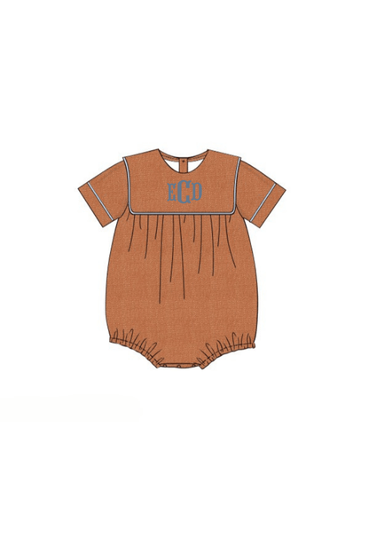 The Smocked Flamingo Pre-Order Rust Linen Short Sleeve Bib Bubble
