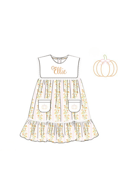 The Smocked Flamingo Pre-Order Shadow Embroidery Pumpkin Trellis Dress