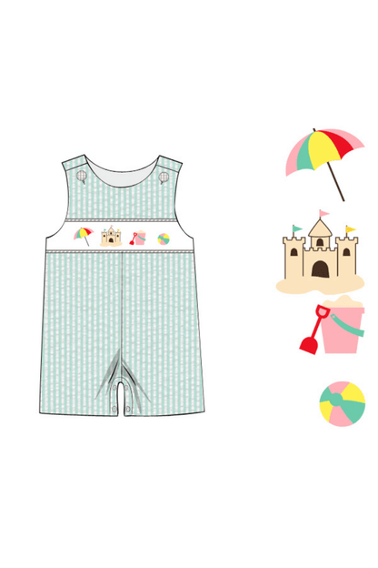 The Smocked Flamingo Pre-Order Smocked Beachy Beachy Mint Seersucker Bubble