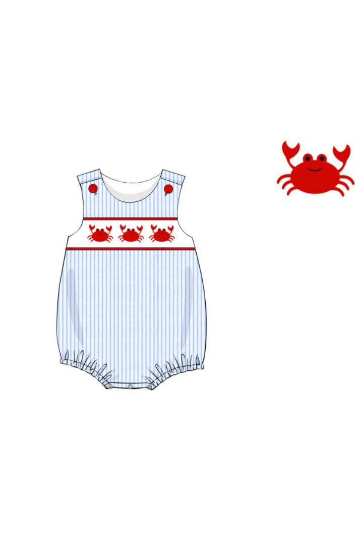 The Smocked Flamingo Pre-Order Smocked Crab Blue and Red Bubble