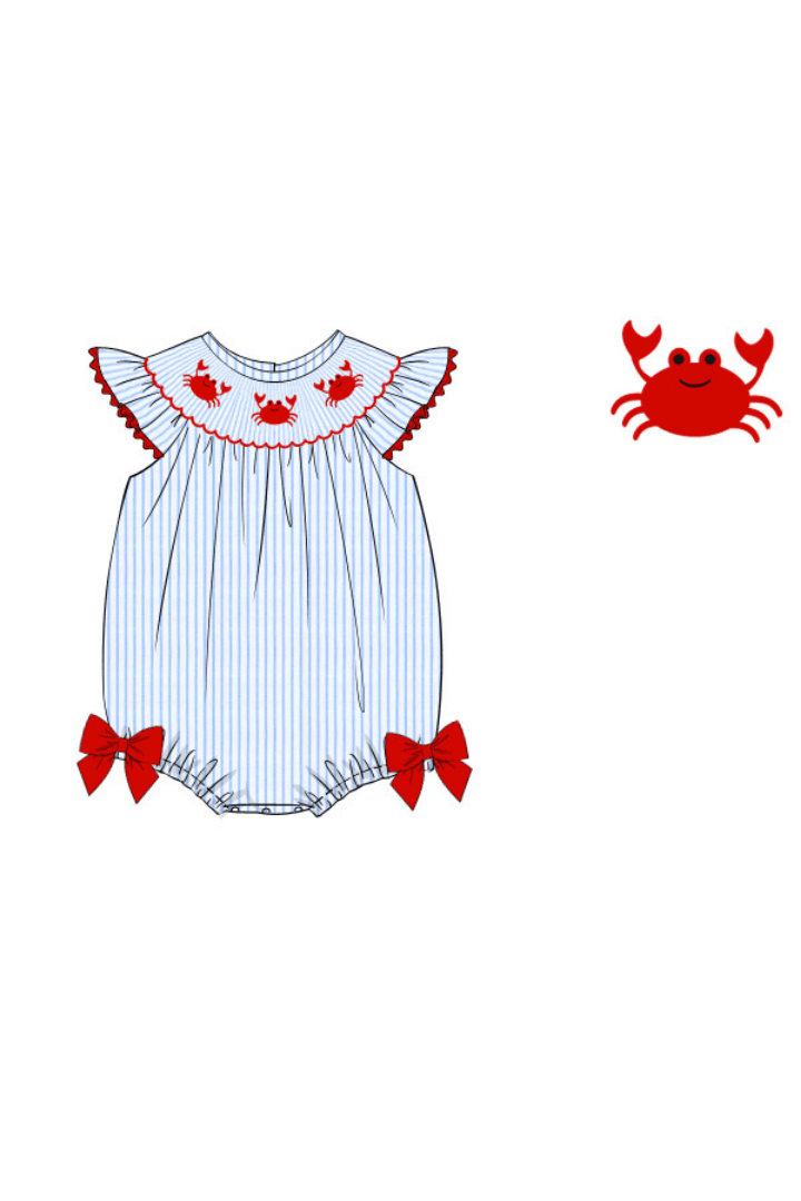 The Smocked Flamingo Pre-Order Smocked Crab Blue and Red Bubble