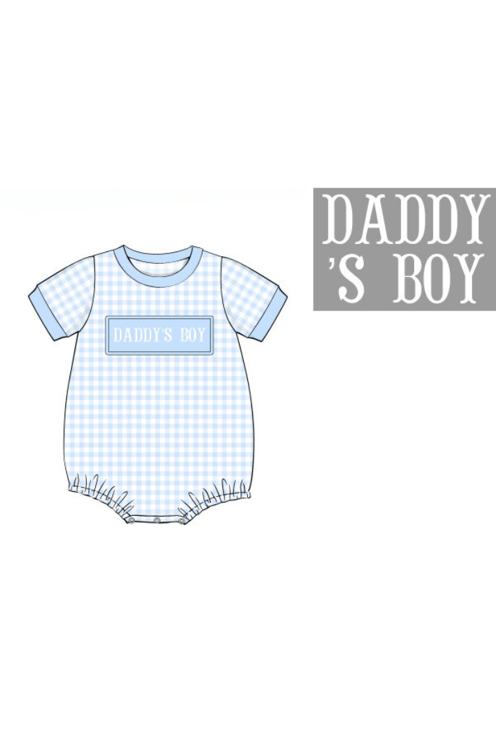 The Smocked Flamingo Pre-Order Smocked Daddy's Boy Blue Gingham Knit bubble