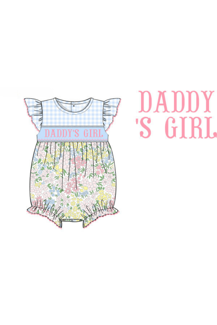 The Smocked Flamingo Pre-Order Smocked Daddy's Girl Floral/Gingham Knit Bubble